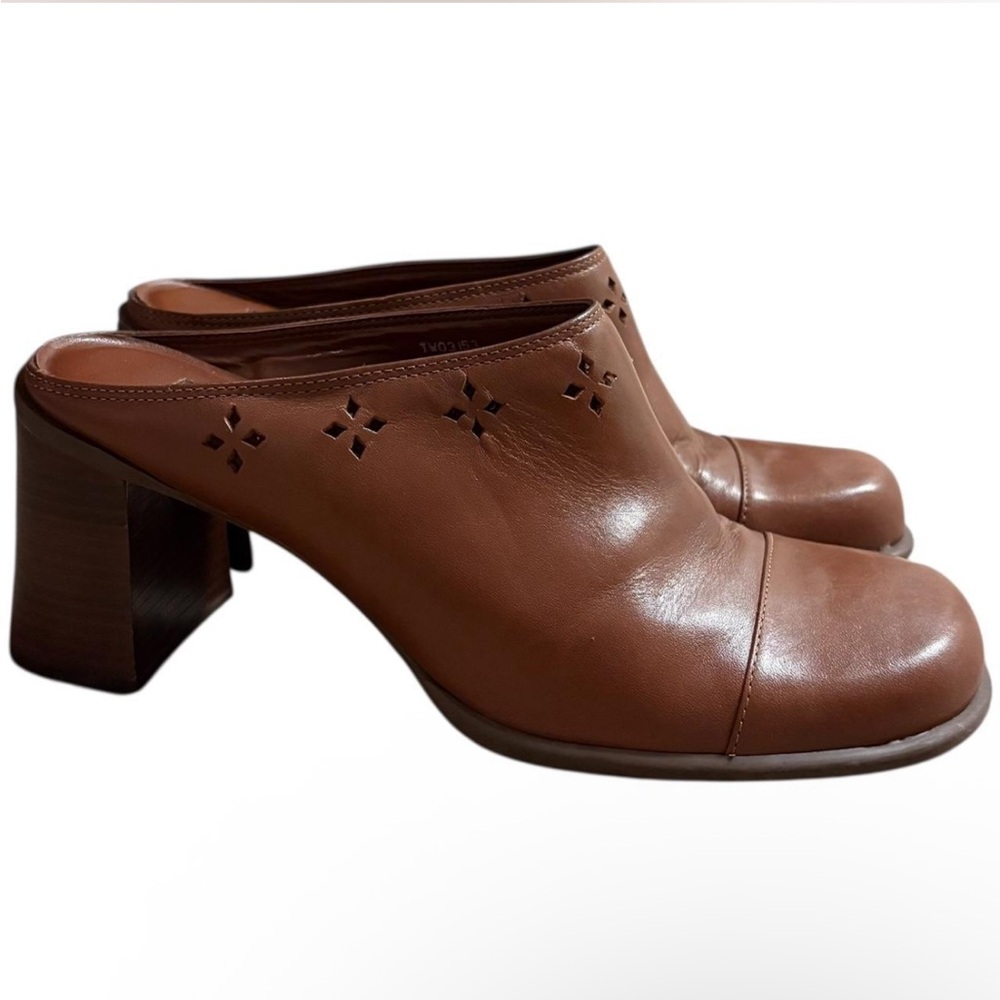 Vtg Y2K  Tommy Hilfiger Brown Square Toe Leather Slip-on Platform Mules Size 8